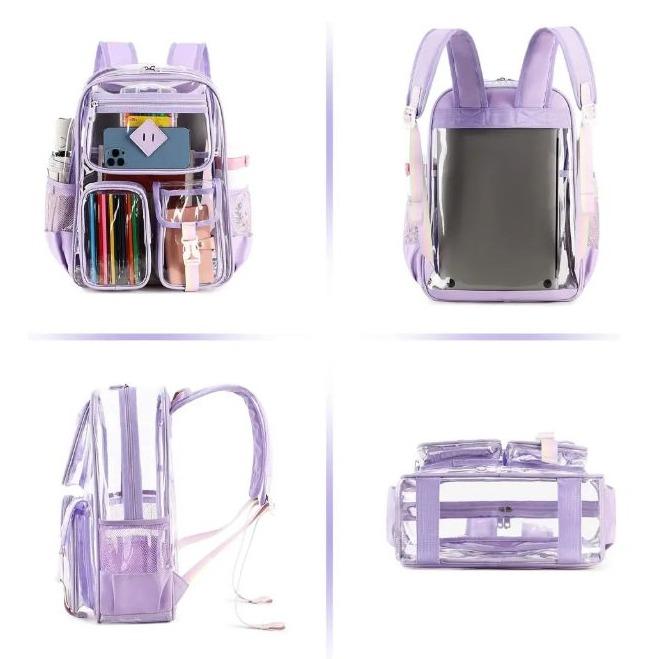 Clear Backpack  Heavy Duty PVC Stadium Approved--PIGPIGGIRL, Heavy Duty PVC Transparent Book Bag,See Through Backpack for School for Women for College Work Travel Festival&Multi-pockets for Colleges Workplace Security，elite bag