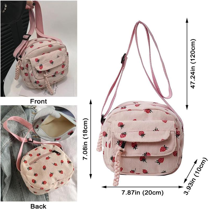 Cute Purses for Women Strawberry Bag Corduroy Tote Bag for Women Messenger Bag Cute Crossbody Bags Handbags