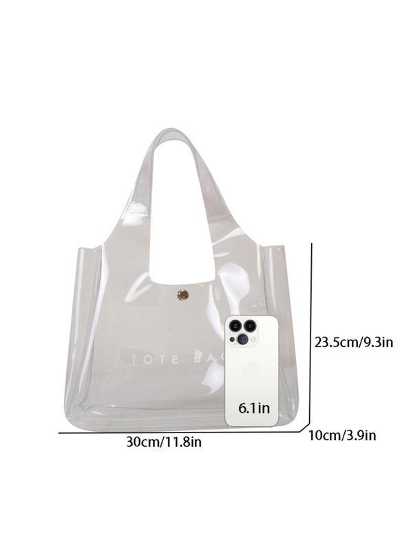 Women's Solid Color PVC Tote Bag, Fashionable Large Capacity Transparent Shoulder Bag, Casual Trendy Versatile High-quality Daily Commuting Bag, Girl Fashionable Shopping Bag