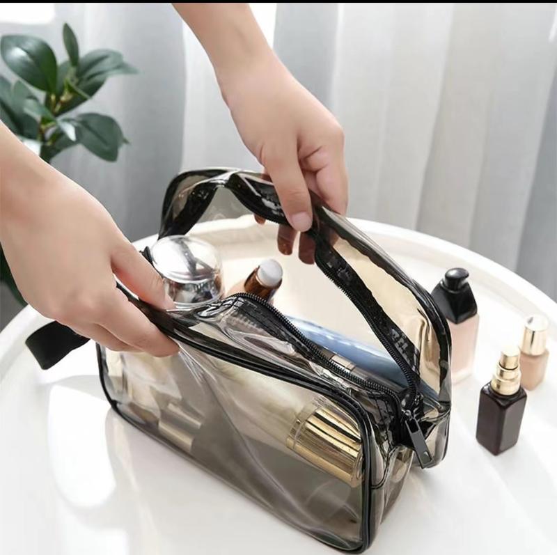 Clear Double-layer Travel Makeup Bag, Large Capacity Portable Cosmetic Toiletry Bag with Wet & Dry Uses Zipper Makeup Pouch, Back To School- 1 Count