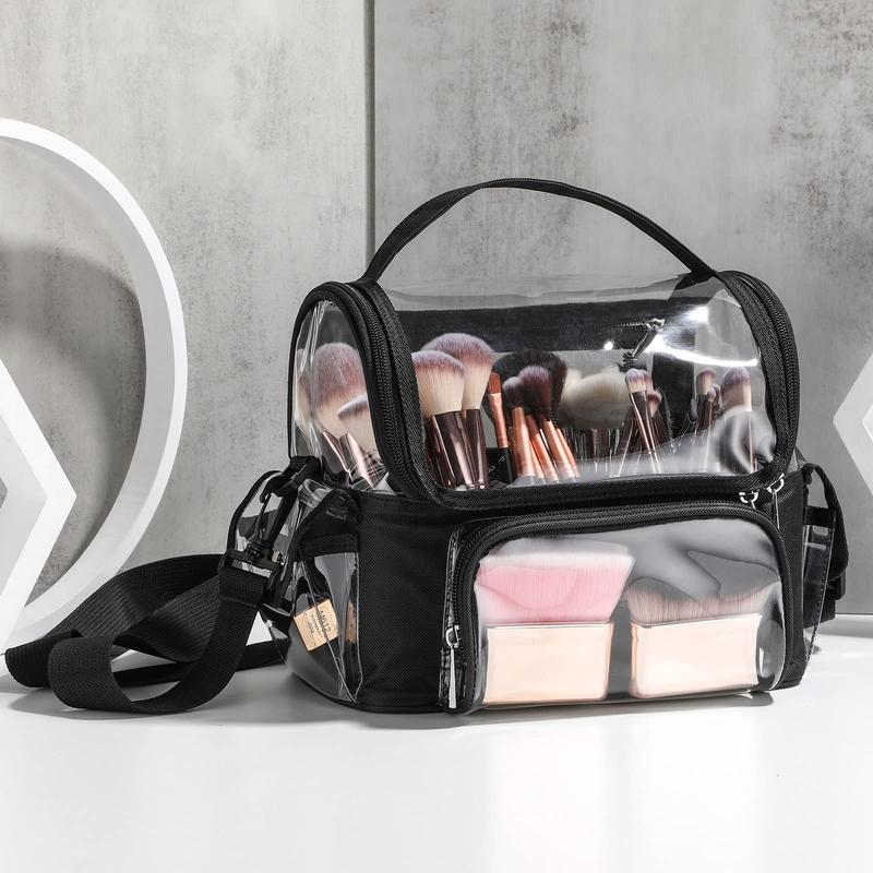 Large Capacity Clear Makeup Bag, Portable Cosmetic Storage Bag with Detachable Brush Holder, Multifunctional Waterproof Makeup Organizer for Travel