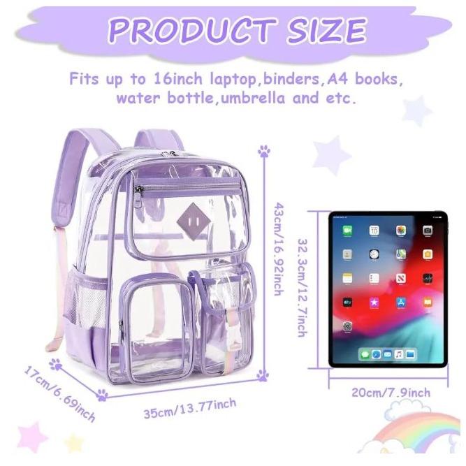 Clear Backpack  Heavy Duty PVC Stadium Approved--PIGPIGGIRL, Heavy Duty PVC Transparent Book Bag,See Through Backpack for School for Women for College Work Travel Festival&Multi-pockets for Colleges Workplace Security，elite bag