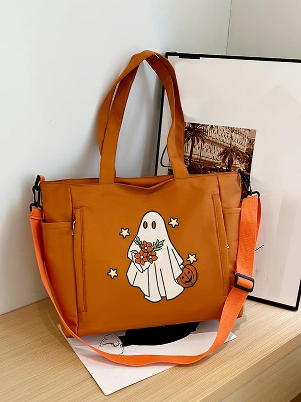 Cartoon Ghost Pattern Tote Bag, Large Capacity Shoulder Bag for Women, Casual Trendy Versatile High-quality Daily Commuting Bag, Girl Fashionable Shopping Bag