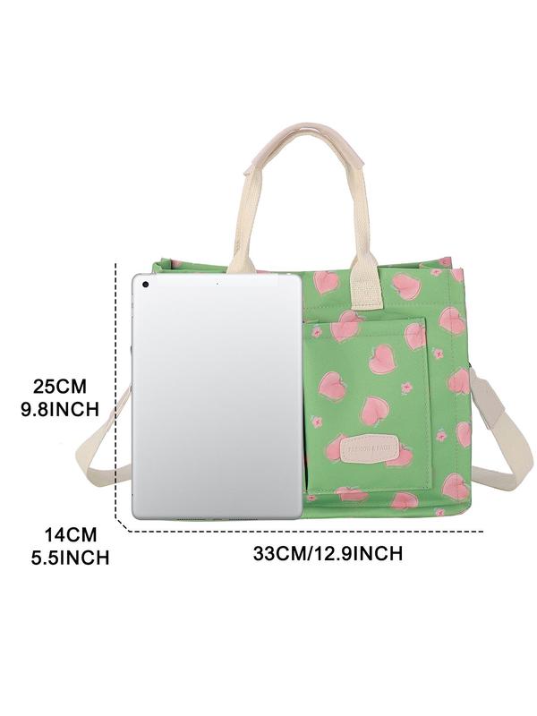 Summer 2024 Floral & Fruit Pattern Tote Bag, Cute Tote Bag, Luxury Large Capacity Shoulder Bag for Women & Girls, Casual Commuting Bag, Girl Shopping Bag Back To School