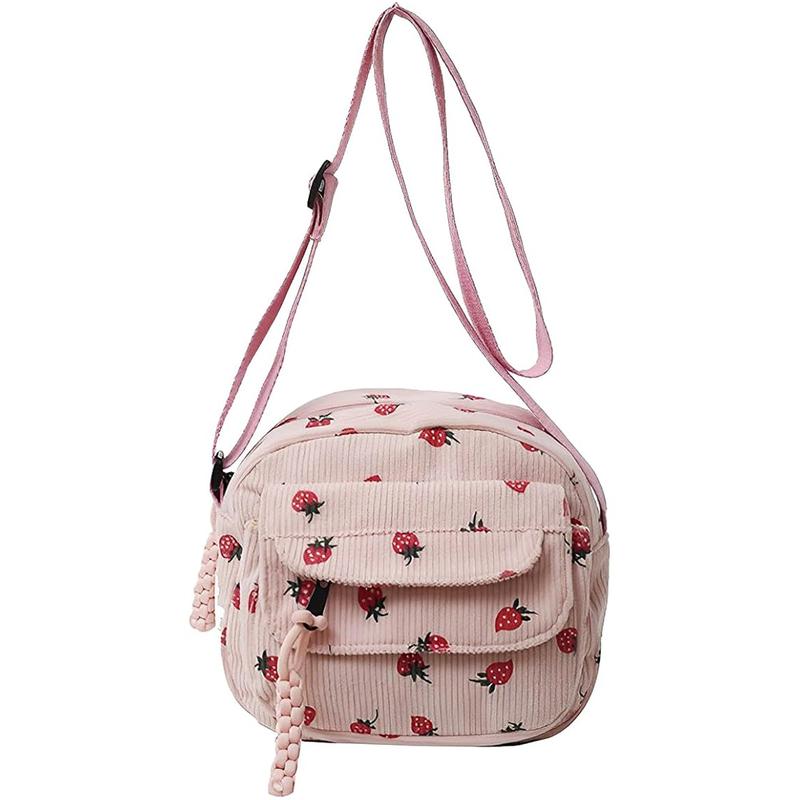 Cute Purses for Women Strawberry Bag Corduroy Tote Bag for Women Messenger Bag Cute Crossbody Bags Handbags