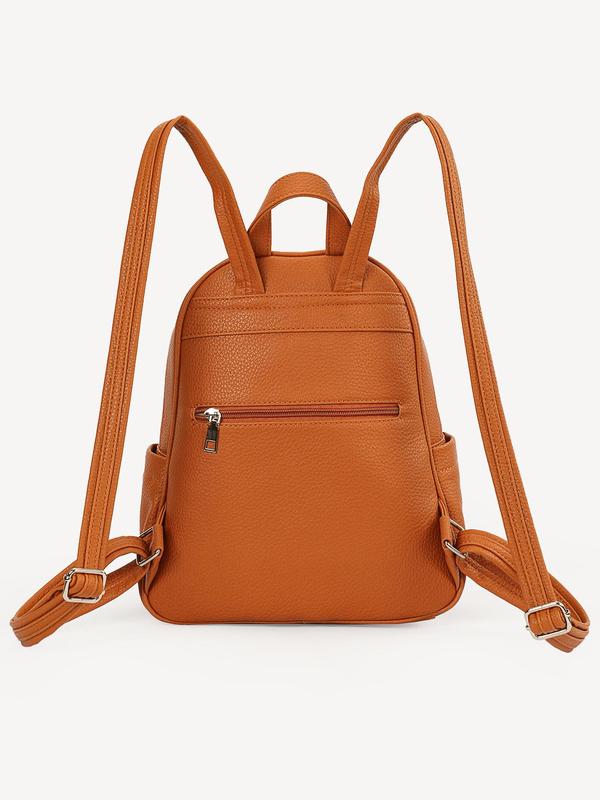 Fashionable Solid Color Pu Leather Backpack, Casual Large Capacity School Bag for Women & Girls, Casual Trendy Versatile High-quality Daily Commuting Bag