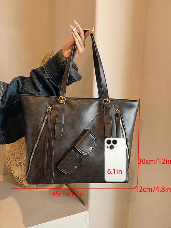 Women's Fashionable Solid Color Tote Bag, Casual Large Capacity Shoulder Bag, Simple Tote Bag, Elegant Women's Bag