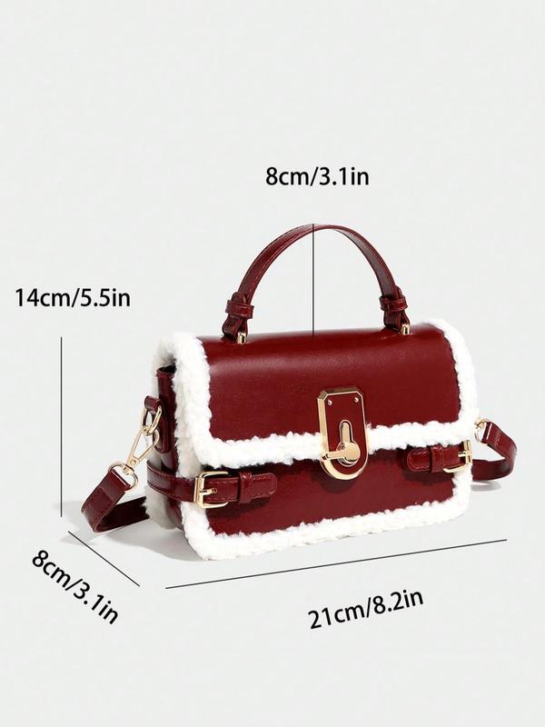 Women's Solid Color Plush Handbag, 2024 New Style Fashionable Furry Crossbody Bag for Daily Used, Casual Trendy Versatile High-quality Daily Commuting Bag