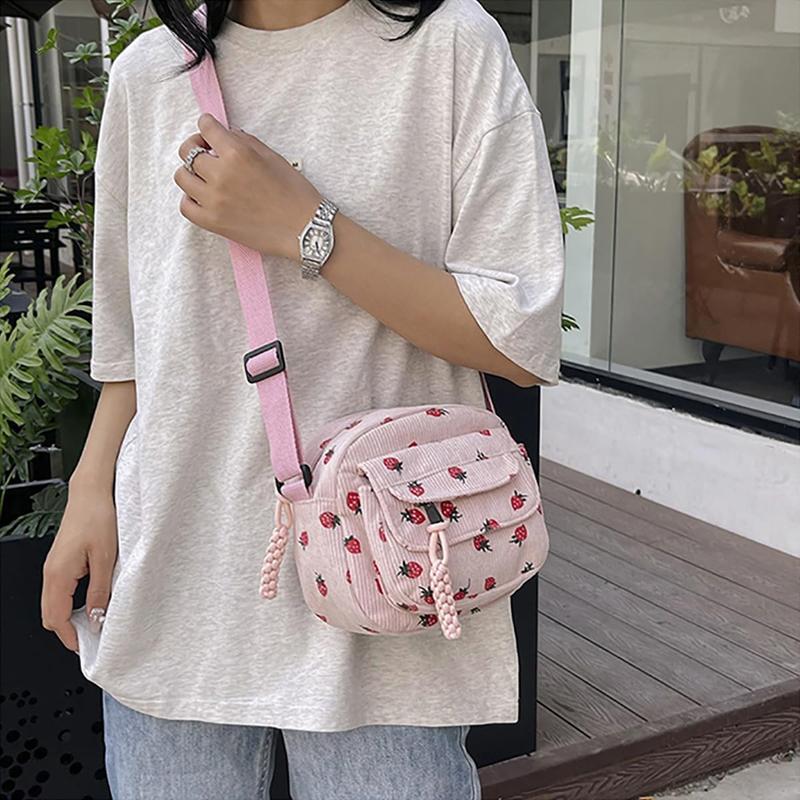 Cute Purses for Women Strawberry Bag Corduroy Tote Bag for Women Messenger Bag Cute Crossbody Bags Handbags