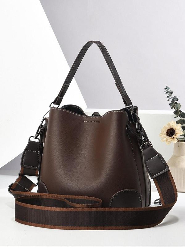 Women's Fashionable Solid Color Bucket Bag, Large Capacity Shoulder Bag with Charm for Daily Used, Casual Trendy Versatile High-quality Daily Commuting Bag