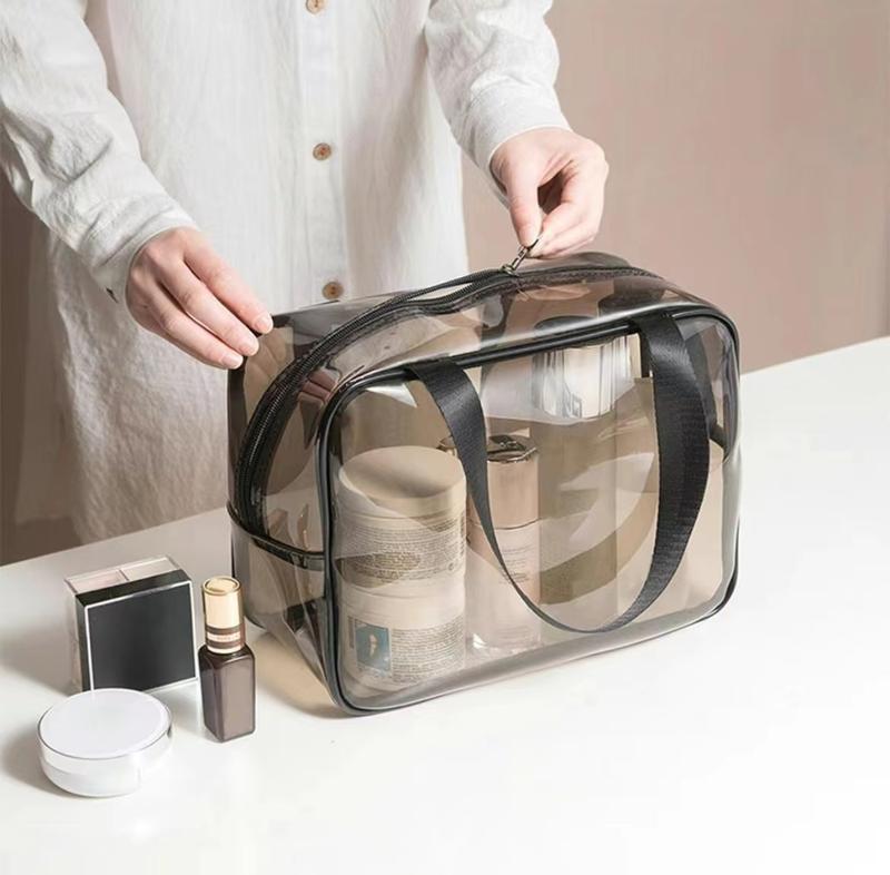 Clear Double-layer Travel Makeup Bag, Large Capacity Portable Cosmetic Toiletry Bag with Wet & Dry Uses Zipper Makeup Pouch, Back To School- 1 Count