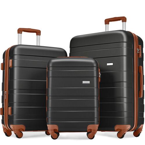 Luggage Sets New Model Expandable ABS Hardshell 3pcs Clearance Luggage Hardside Lightweight Durable Suitcase sets Spinner Wheels Suitcase with TSA Lock 20''24''28''( pink and brown)