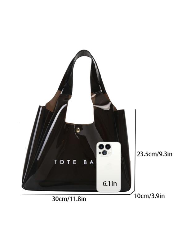 Women's Solid Color PVC Tote Bag, Fashionable Large Capacity Transparent Shoulder Bag, Casual Trendy Versatile High-quality Daily Commuting Bag, Girl Fashionable Shopping Bag