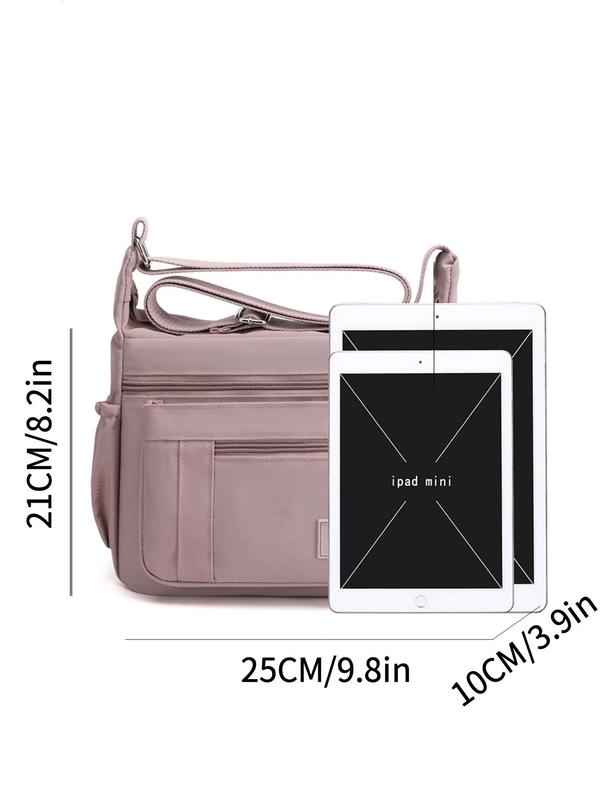 Women's Letter Decor Zip Nylon Crossbody Bag, Large Capacity Solid Color Bag for Women & Girls for Traveling and Daily Use