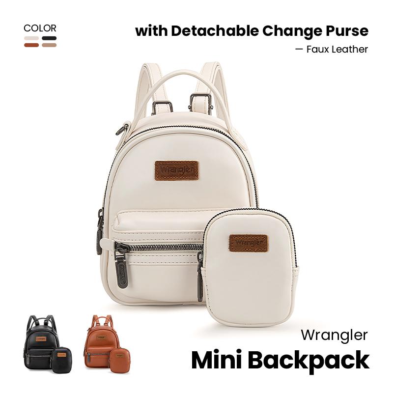 Wrangler [MegaLive] Women Mini Backpack Faux Leather with Detachable Change Purse Trendy Daypack for park and hiking