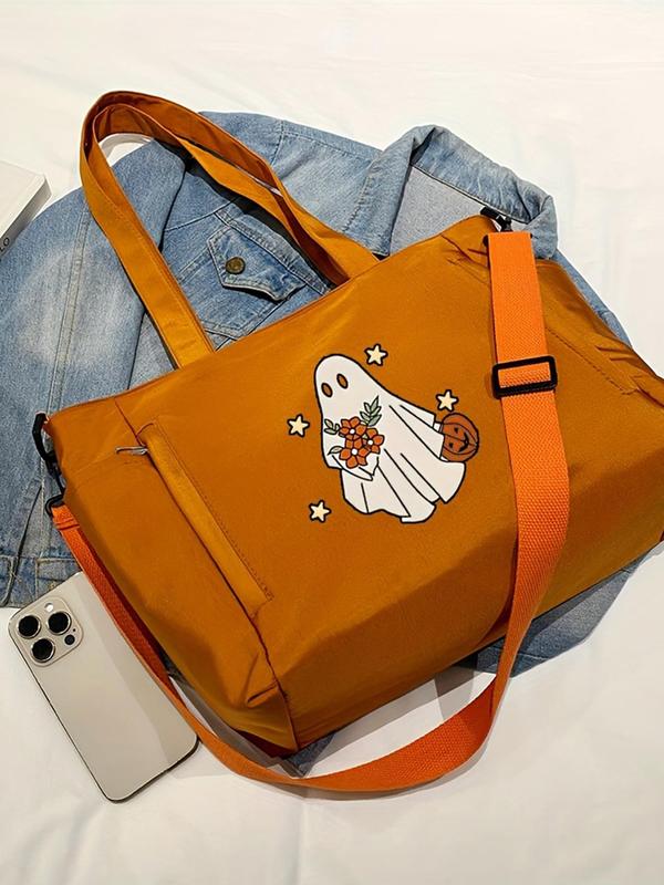 Cartoon Ghost Pattern Tote Bag, Large Capacity Shoulder Bag for Women, Casual Trendy Versatile High-quality Daily Commuting Bag, Girl Fashionable Shopping Bag