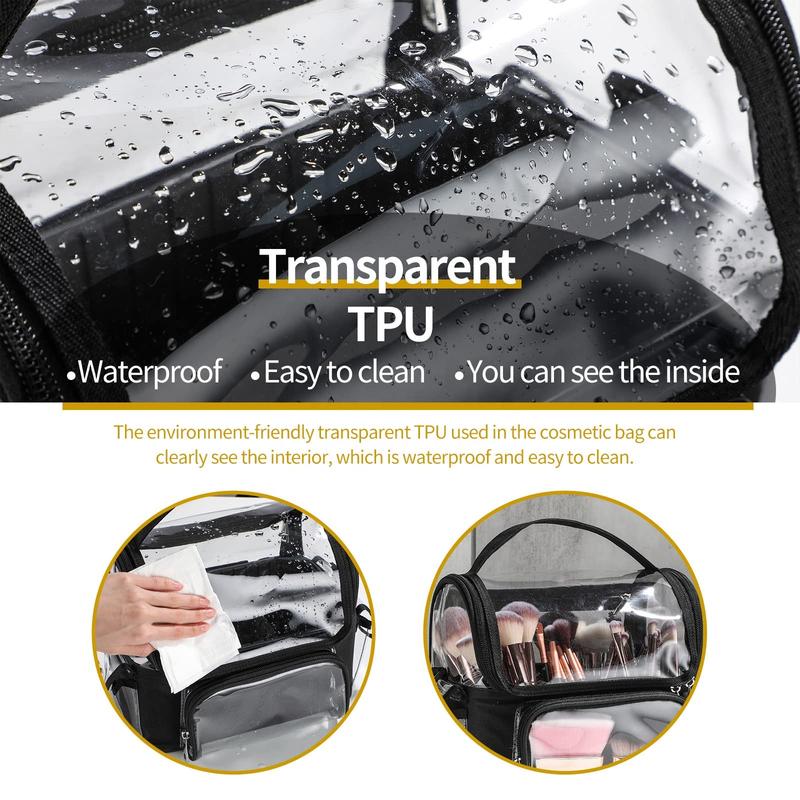 Large Capacity Clear Makeup Bag, Portable Cosmetic Storage Bag with Detachable Brush Holder, Multifunctional Waterproof Makeup Organizer for Travel