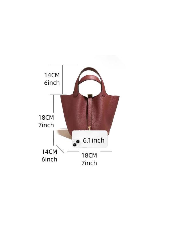 Women's Cowhide Bucket Bag, Fashionable Solid Color Handbag, Casual Versatile Shoulder Bag for Daily Used, Trendy All-match Commuter Bag