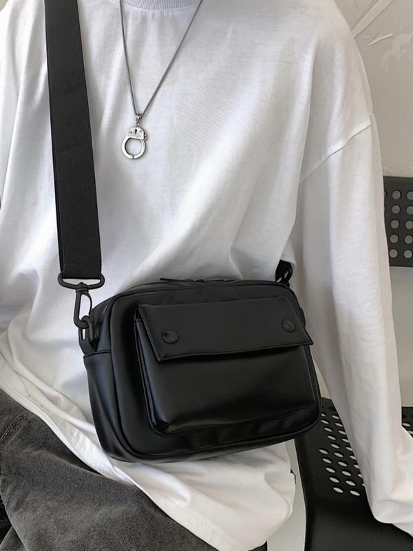 Men's Casual Solid Color Crossbody Bag, Fashionable Pu Leather Zipper Shoulder Bag for Daily Used, Casual Trendy Versatile High-quality Daily Commuting Bag