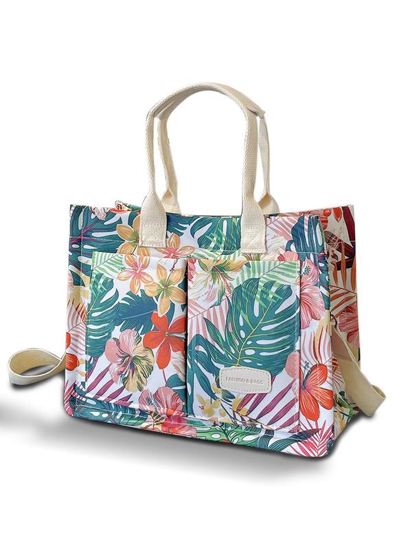 Summer 2024 Floral & Fruit Pattern Tote Bag, Cute Tote Bag, Luxury Large Capacity Shoulder Bag for Women & Girls, Casual Commuting Bag, Girl Shopping Bag Back To School