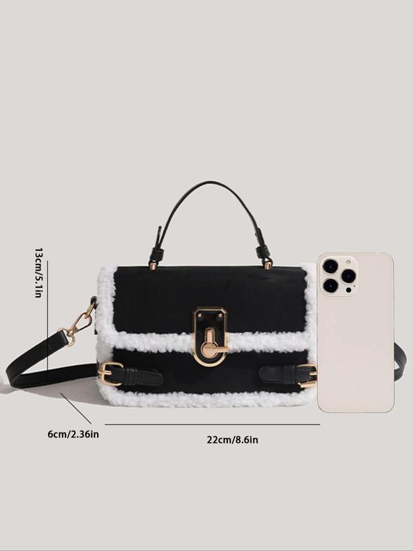 Women's Solid Color Plush Handbag, 2024 New Style Fashionable Furry Crossbody Bag for Daily Used, Casual Trendy Versatile High-quality Daily Commuting Bag