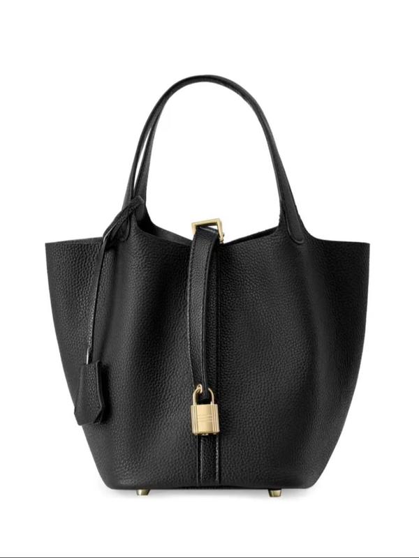 Women's Fashionable Plain Color Leather Bag, Casual Versatile Handbag with Lock Design, Trendy All-match Handbag for Daily Use