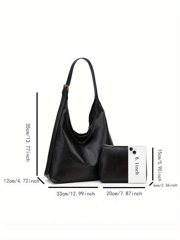 Women's Fashionable Solid Color Hobo Bag & Coin Purse, Casual Versatile Shoulder Bag & Coin Purse, Trendy All-match Hobo Bag for Daily Use