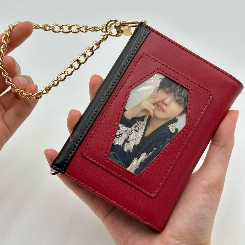 Bite Me ENHA Wallet   K-pop PU Leather Wallet with Chain Wristlet - Black Dark Red birthday gift