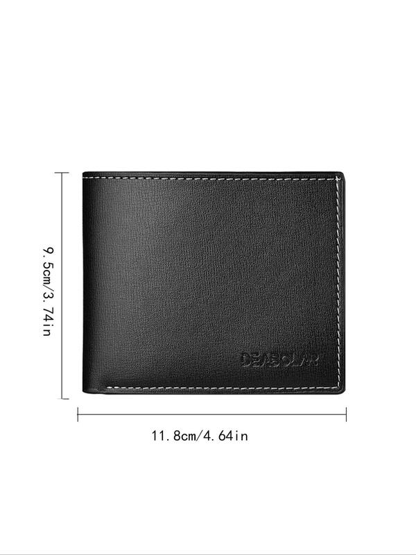 Men's Chic Solid Color Letter Embossed Short Wallet, Minimalist Bifold Wallet With Card Holder, Business All-match Pu Leather Wallet