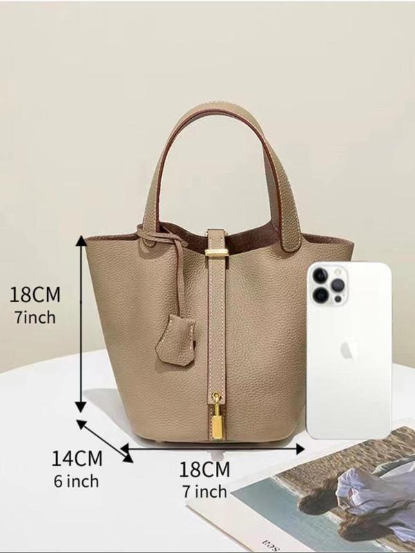 Women's Fashionable Plain Color Leather Bag, Casual Versatile Handbag with Lock Design, Trendy All-match Handbag for Daily Use