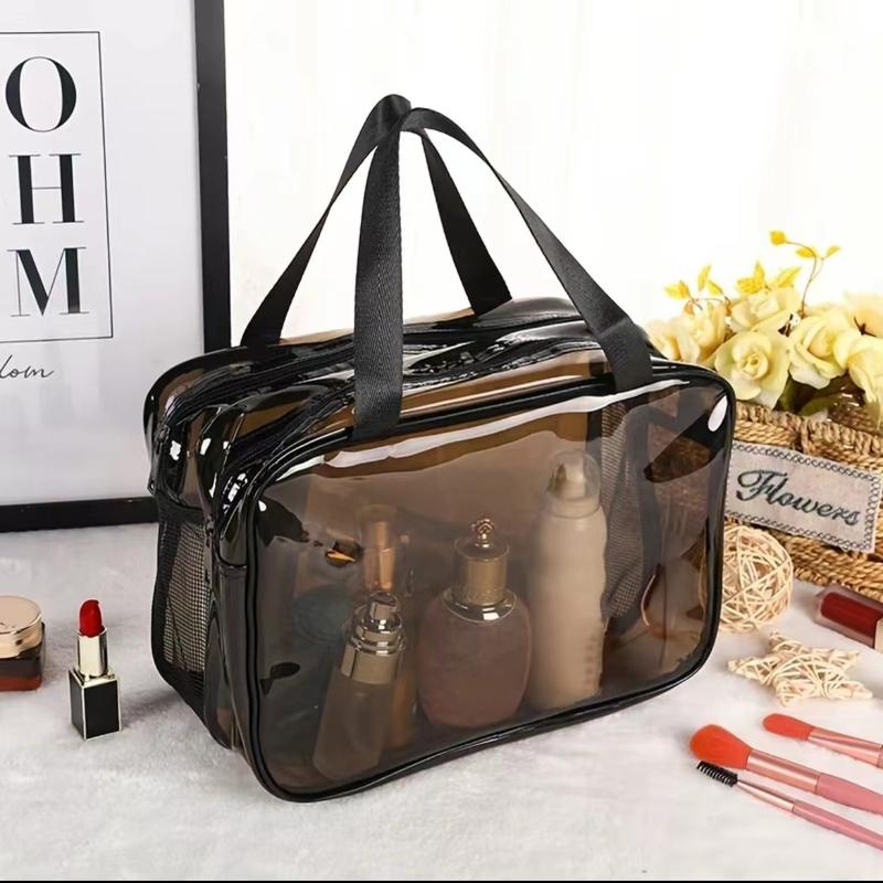 Clear Double-layer Travel Makeup Bag, Large Capacity Portable Cosmetic Toiletry Bag with Wet & Dry Uses Zipper Makeup Pouch, Back To School- 1 Count