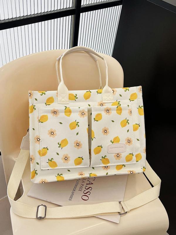 Summer 2024 Floral & Fruit Pattern Tote Bag, Cute Tote Bag, Luxury Large Capacity Shoulder Bag for Women & Girls, Casual Commuting Bag, Girl Shopping Bag Back To School