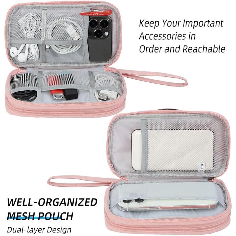 Electronics Accessories Organizer Pouch Bag, Electronic Organizer Travel Case Cable Organizer Electronics Accessories Bag for Cable, Cord, Charger, Power Bank, Earphone (Light Pink, Large)