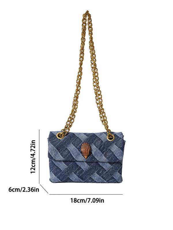 Fashionable Denim Woven Pattern Chain Strap Crossbody Bag, Casual Eagle Head Design Shoulder Bag for Women, Trendy All-match Commuter Bag for Daily Used