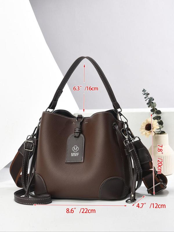 Women's Fashionable Solid Color Bucket Bag, Large Capacity Shoulder Bag with Charm for Daily Used, Casual Trendy Versatile High-quality Daily Commuting Bag