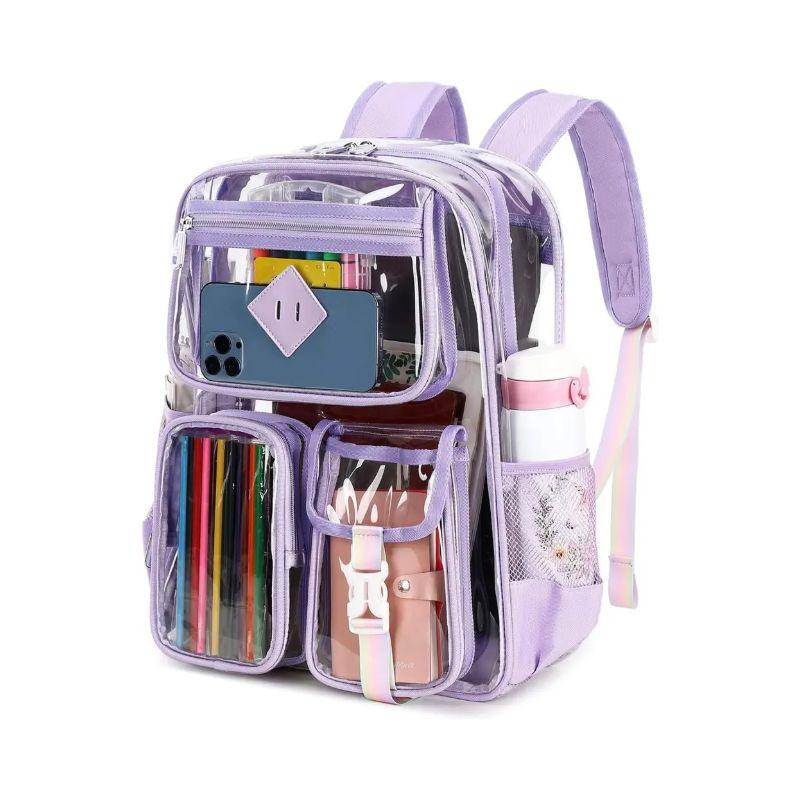 Clear Backpack  Heavy Duty PVC Stadium Approved--PIGPIGGIRL, Heavy Duty PVC Transparent Book Bag,See Through Backpack for School for Women for College Work Travel Festival&Multi-pockets for Colleges Workplace Security，elite bag