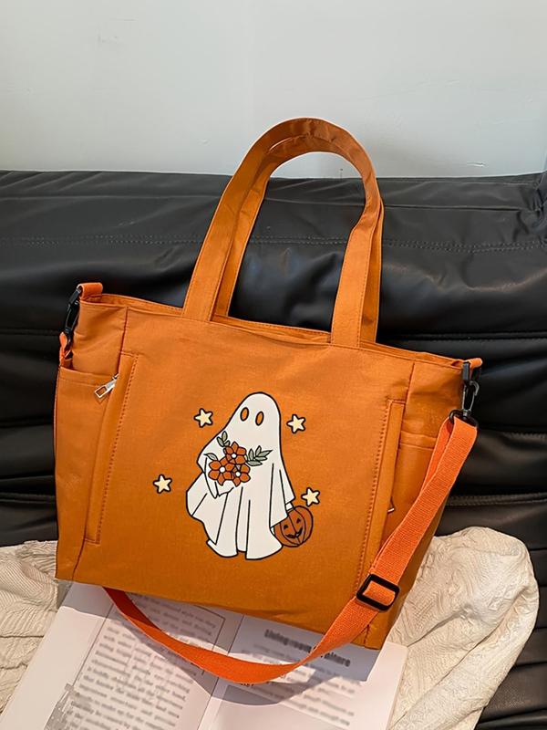 Cartoon Ghost Pattern Tote Bag, Large Capacity Shoulder Bag for Women, Casual Trendy Versatile High-quality Daily Commuting Bag, Girl Fashionable Shopping Bag