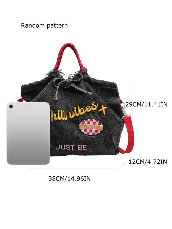 Women's Fashionable Letter Pattern Embroidering Tote Bag, Casual Large Capacity Shoulder Bag for Daily Used, Trendy All-match Bag for Commuters and Students