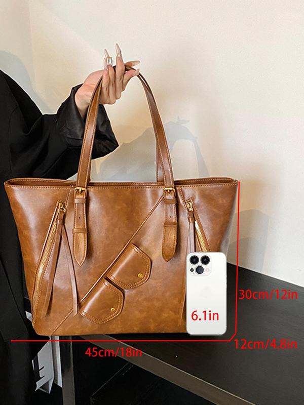 Women's Fashionable Solid Color Tote Bag, Casual Large Capacity Shoulder Bag, Simple Tote Bag, Elegant Women's Bag