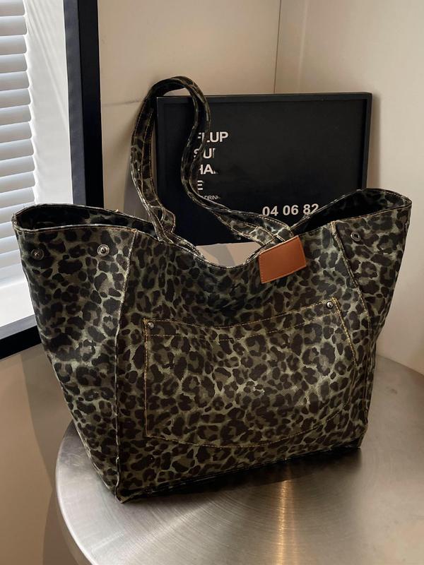 Leopard Pattern Tote Bag, Casual Fashionable Shoulder Bag for Women & Girls, Luxury Bags, Summer 2024 Trendy Versatile High-quality Daily Commuting Bag