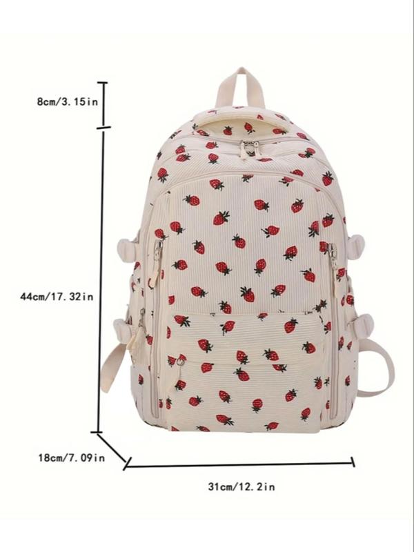 Cute Strawberry Print Backpack, Large Capacity Preppy School Backpack for Women & Men, Casual Trendy Commuting Backpacks for School