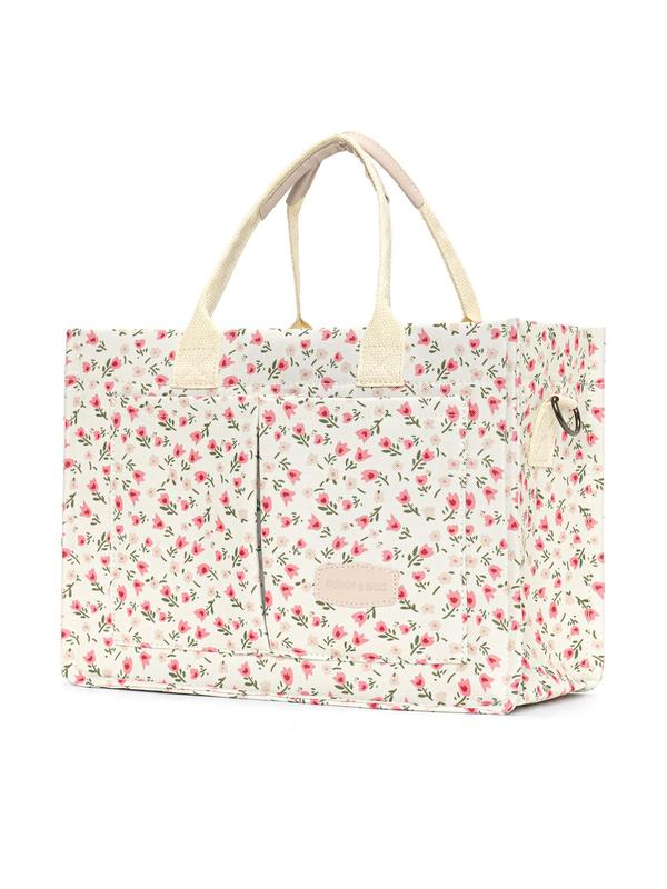 Summer 2024 Floral & Fruit Pattern Tote Bag, Cute Tote Bag, Luxury Large Capacity Shoulder Bag for Women & Girls, Casual Commuting Bag, Girl Shopping Bag Back To School