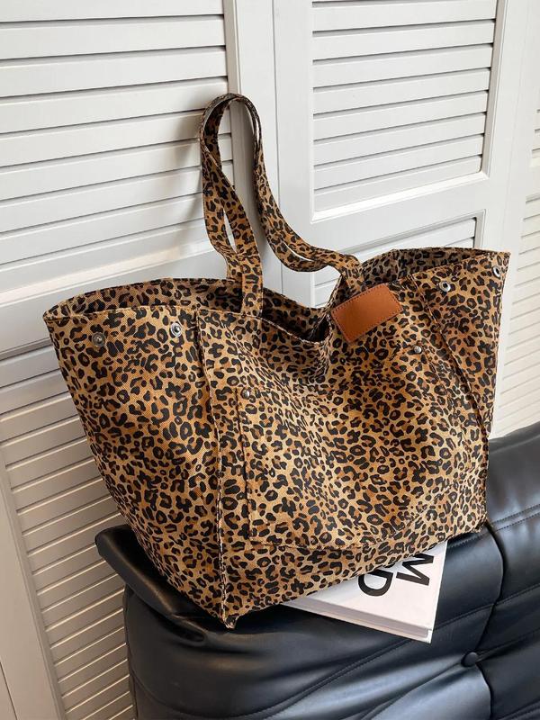 Leopard Pattern Tote Bag, Casual Fashionable Shoulder Bag for Women & Girls, Luxury Bags, Summer 2024 Trendy Versatile High-quality Daily Commuting Bag