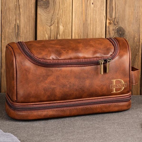 Personalized Men's Leather Toiletry Bag, Groomsmen Gifts, Groomsman Dopp Kit Gift, Anniversary Gift for Him, Unique Christmas Gift for Men