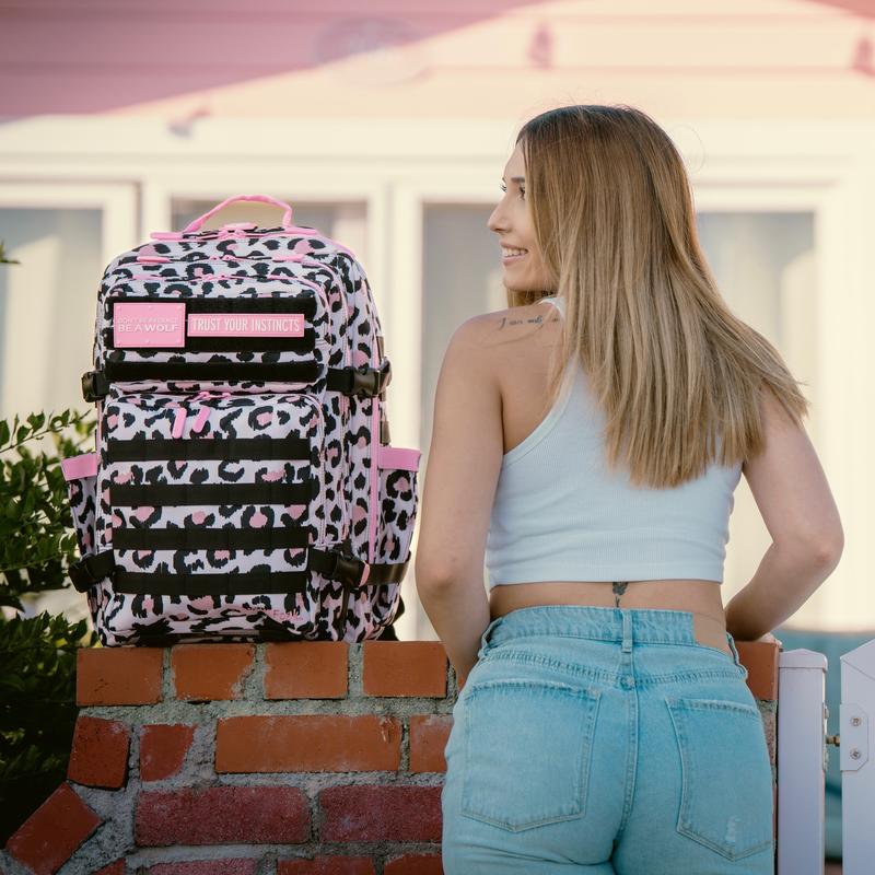 45L Backpack Leopard Pink Zip