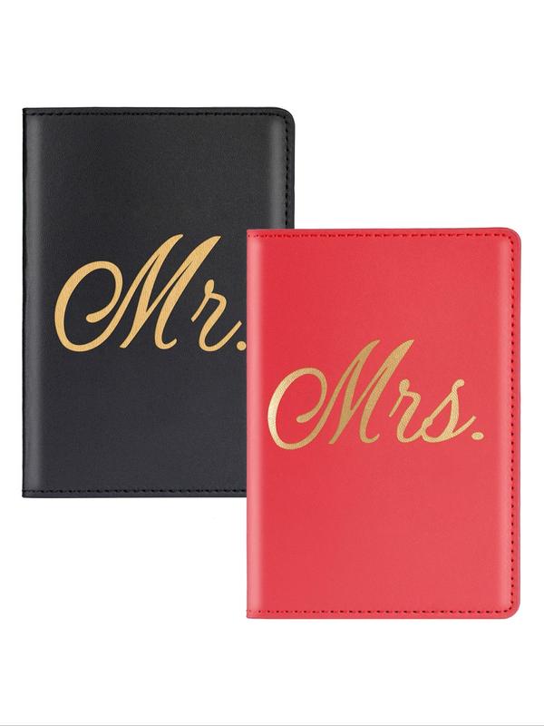 Letter Pattern Passport Holder Cover, 2pcs set Couple Passport Holder Cover, Mr. and Mrs. Travel Passport Wallet Gifts for Lovers, Suitable for Daily Use & Travel