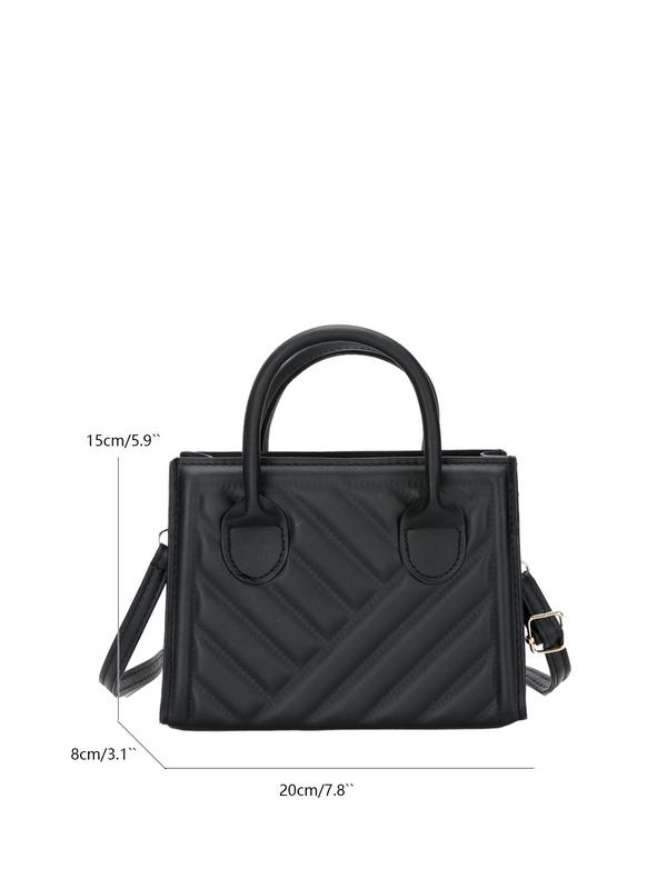 Women's Elegant Solid Color Quilted Handbag & Crossbody Bag,  Fashionable Pu Leather Texture Square Shoulder Bag for Work & Daily Use