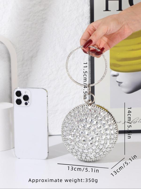 Women's Elegant Faux Pearl & Rhinestone Decorated Sphere Evening Bag, Exquisite Trendy Round Top Handle Handbag, Fashionable Bag for Party Decoration