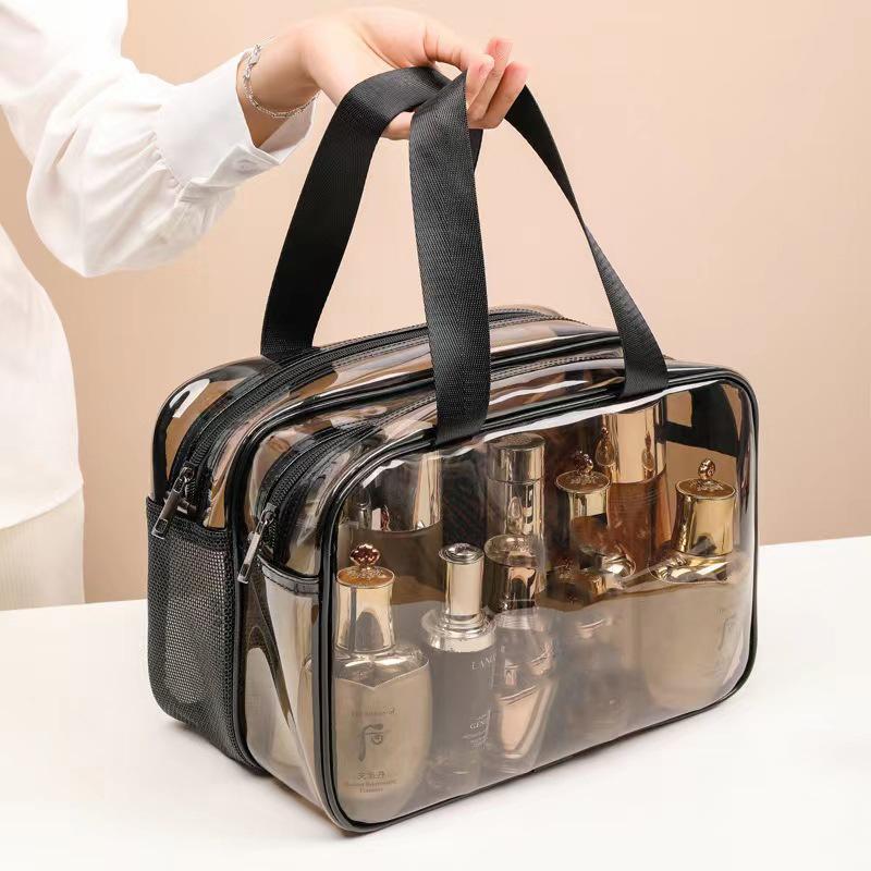 Clear Double-layer Portable Makeup Bag, Dry Wet Separation Large Capacity Travel Cosmetic Storage Bag, Zipper Makeup Organizer Pouch for Women & Girls, Christmas Gift