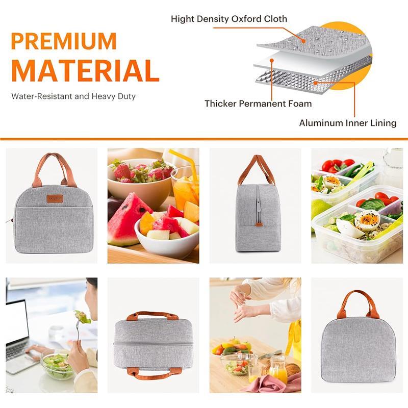 Insulated Lunch Bag for Women & Men, Small Leakproof Cooler Food Containers Tote Bag for Work and Travel